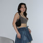 Y2K Pleated Ruffle Denim Skirt - Distressed blue