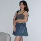 Y2K Pleated Ruffle Denim Skirt - Distressed blue