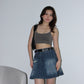 Y2K Pleated Denim Skirt- Blue