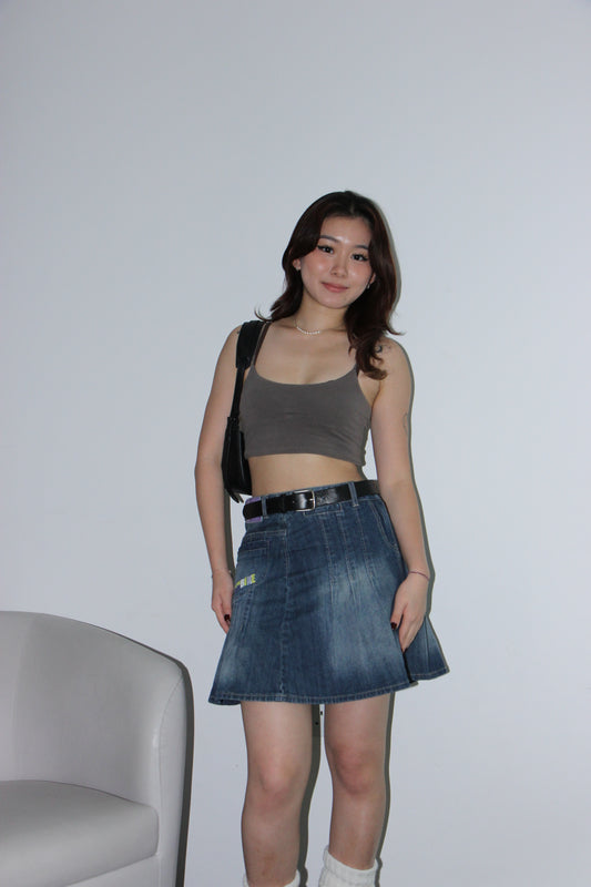 Y2K Pleated Denim Skirt- Blue