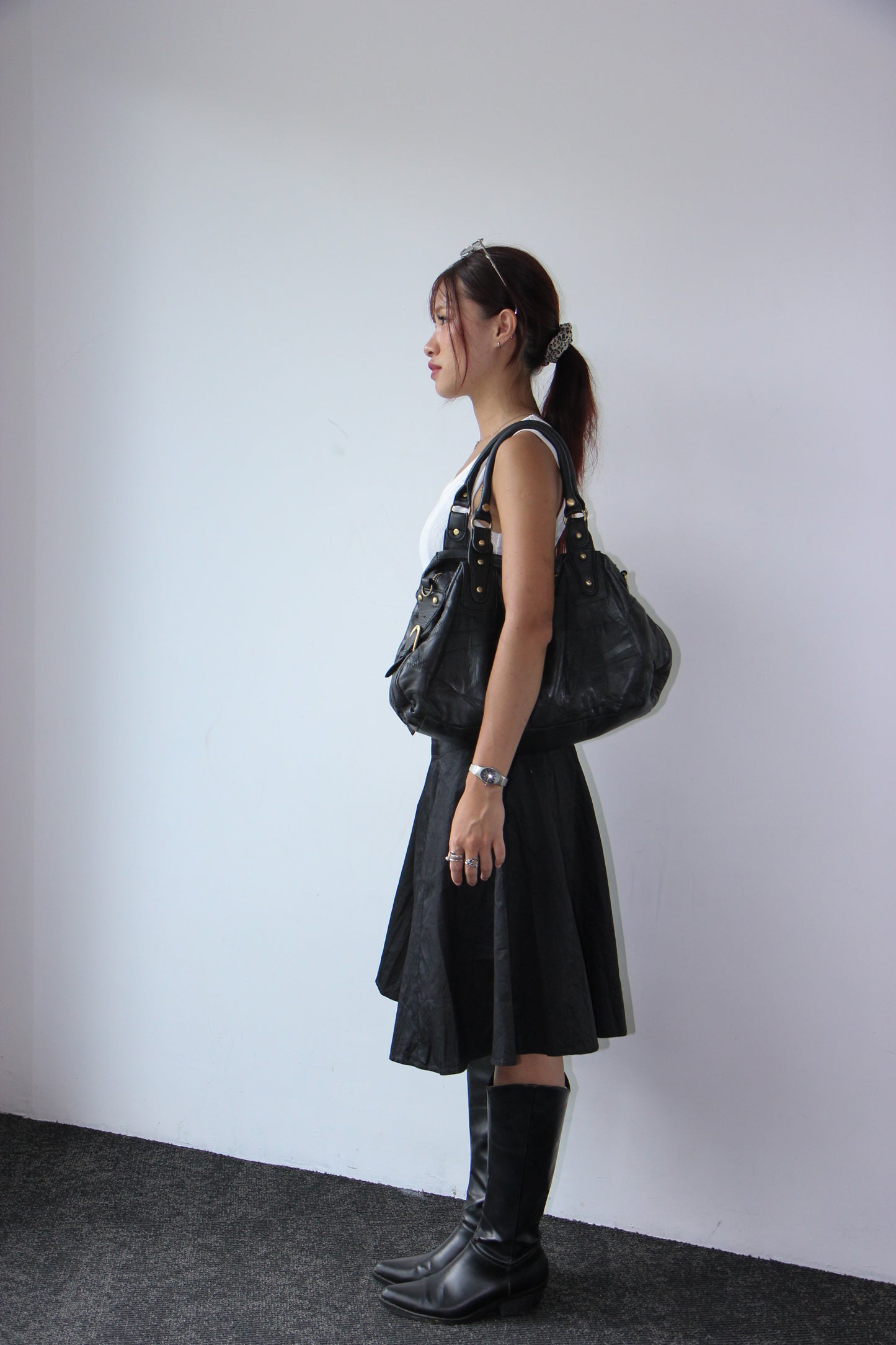 Vintage 90s Ruffle pleated Skirt - Black