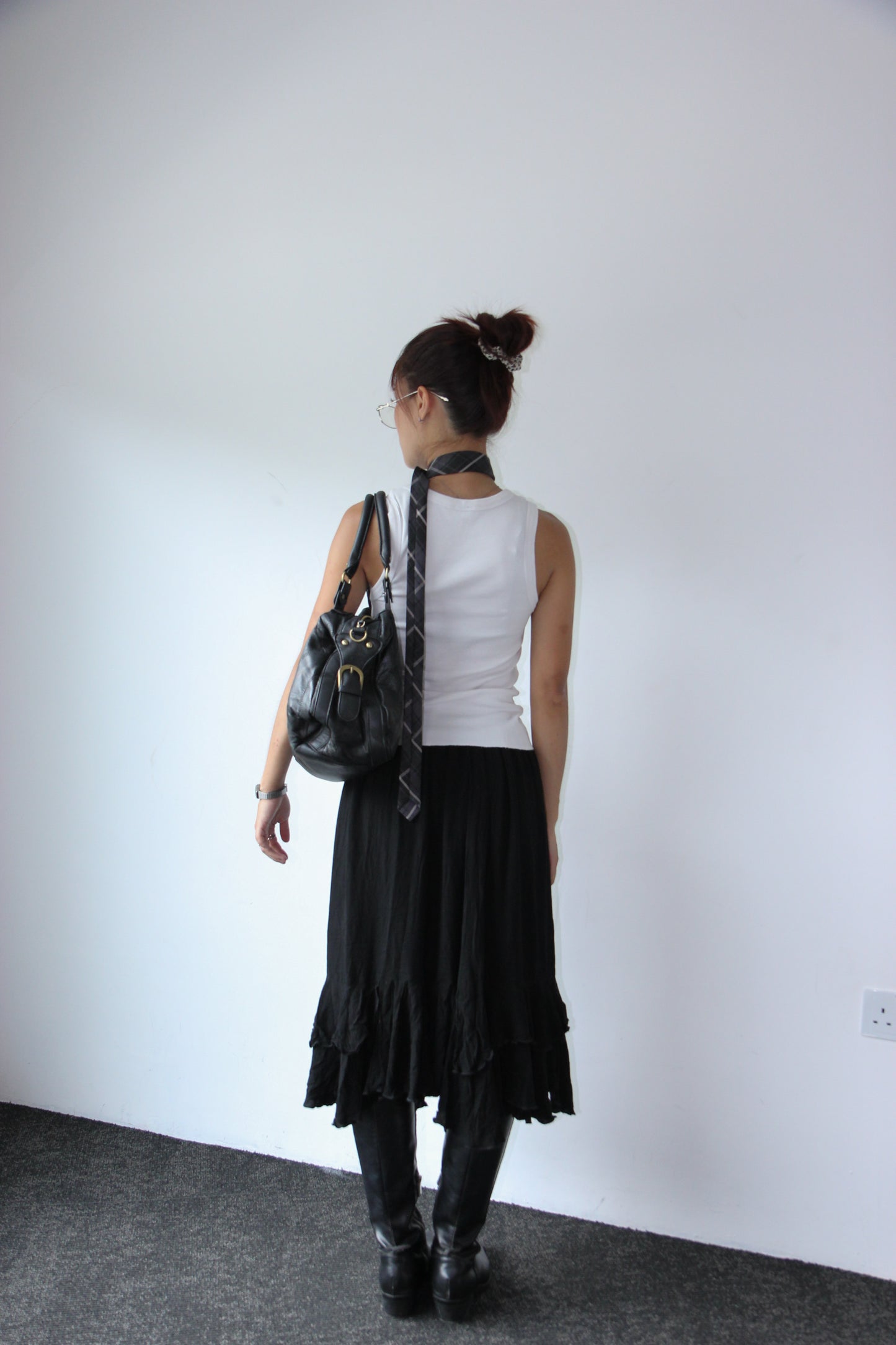 Vintage 90s Linen Gothic Summer Skirt - Black