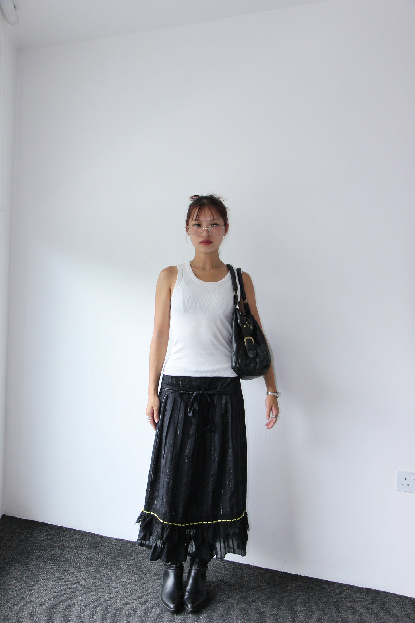 Vintage 90s Linen Gothic Summer Skirt - Black