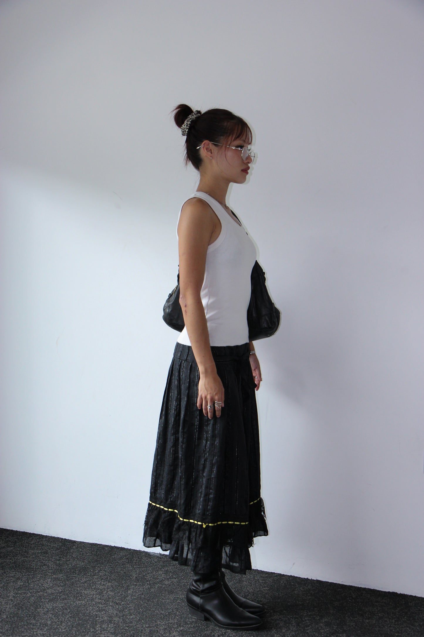 Vintage 90s Linen Gothic Summer Skirt - Black