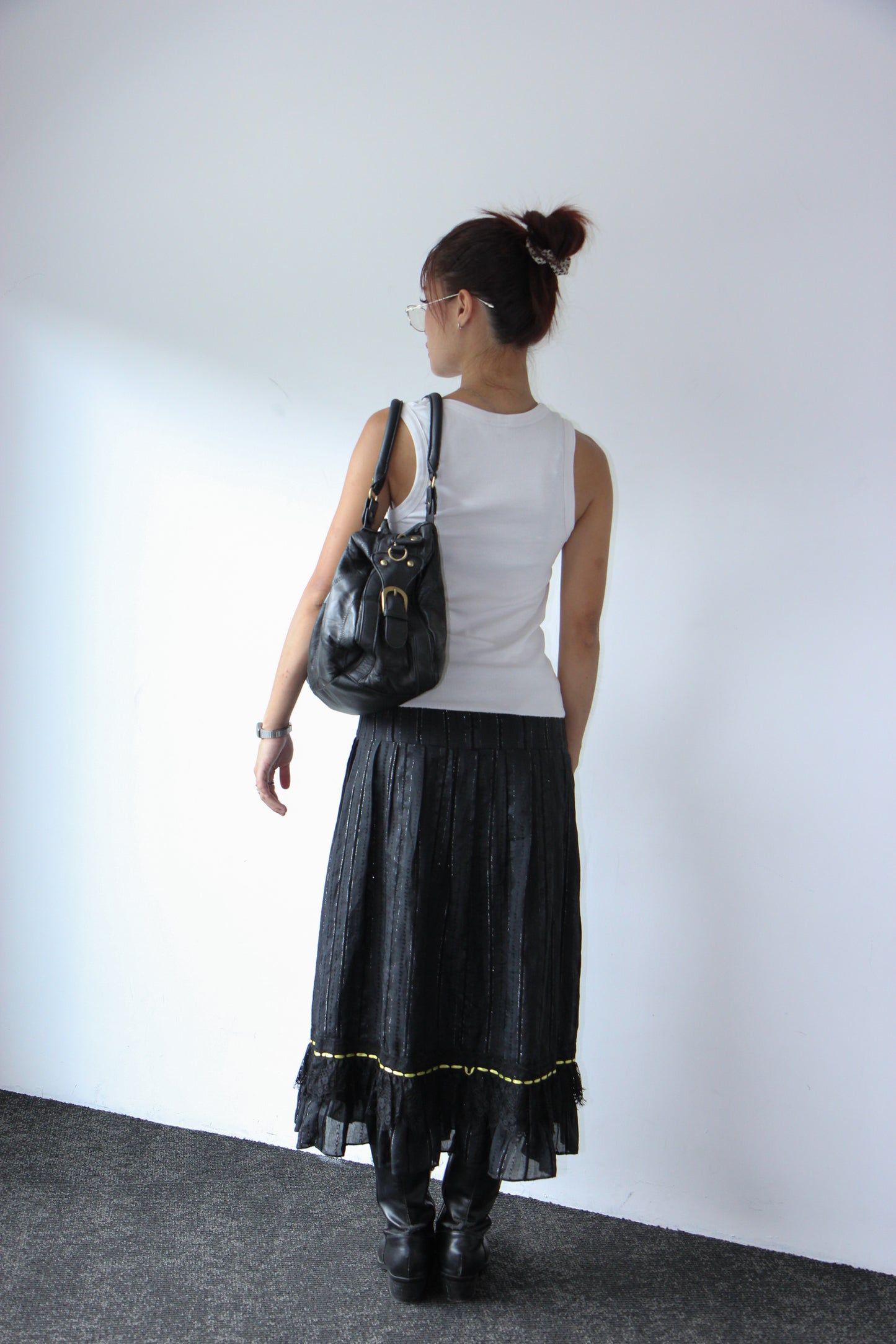 Vintage 90s Linen Gothic Summer Skirt - Black