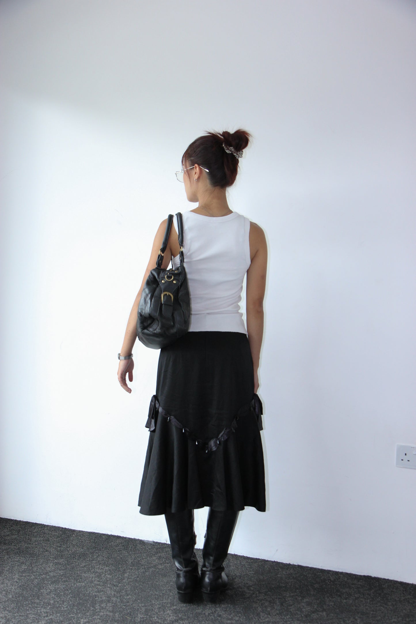 90s Silky Bridesmaid Skirt - Black