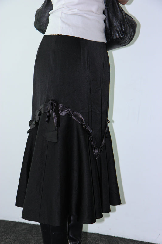 90s Silky Bridesmaid Skirt - Black