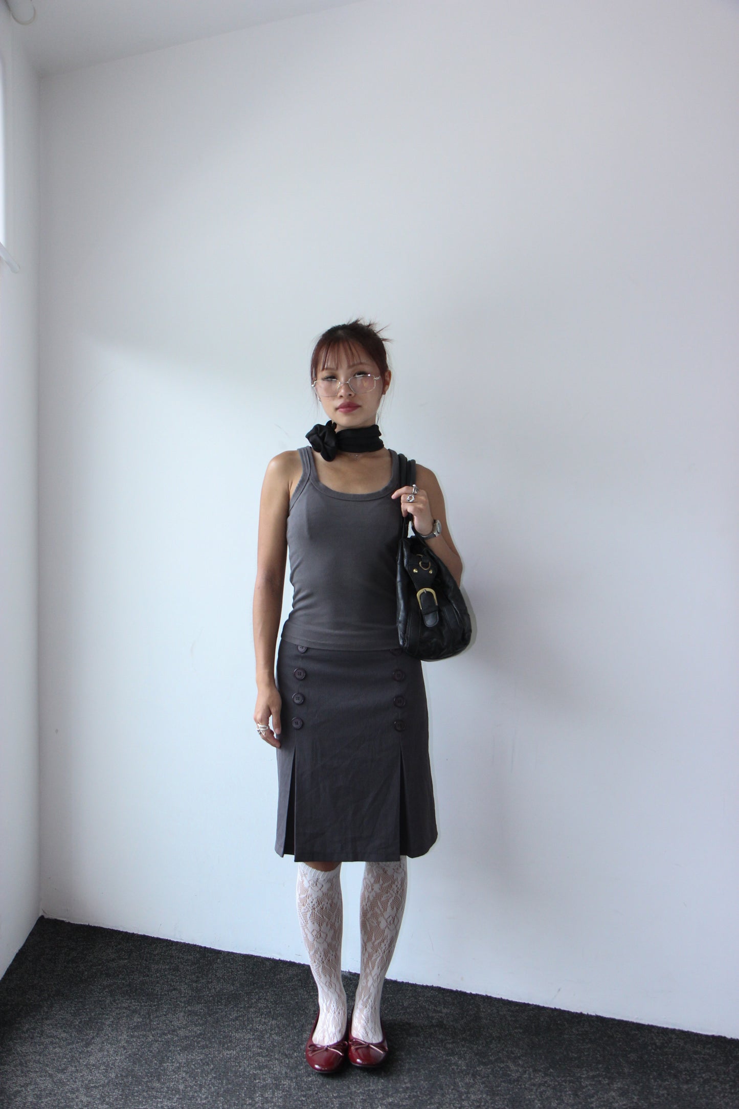 90s Midi Pleated Office Skirt - Wolf Grey