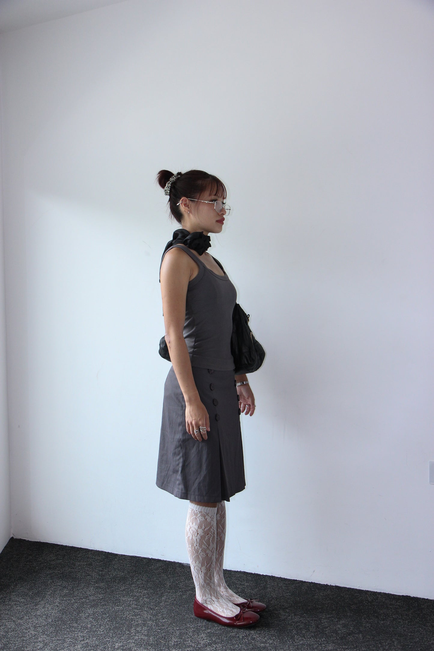 90s Midi Pleated Office Skirt - Wolf Grey