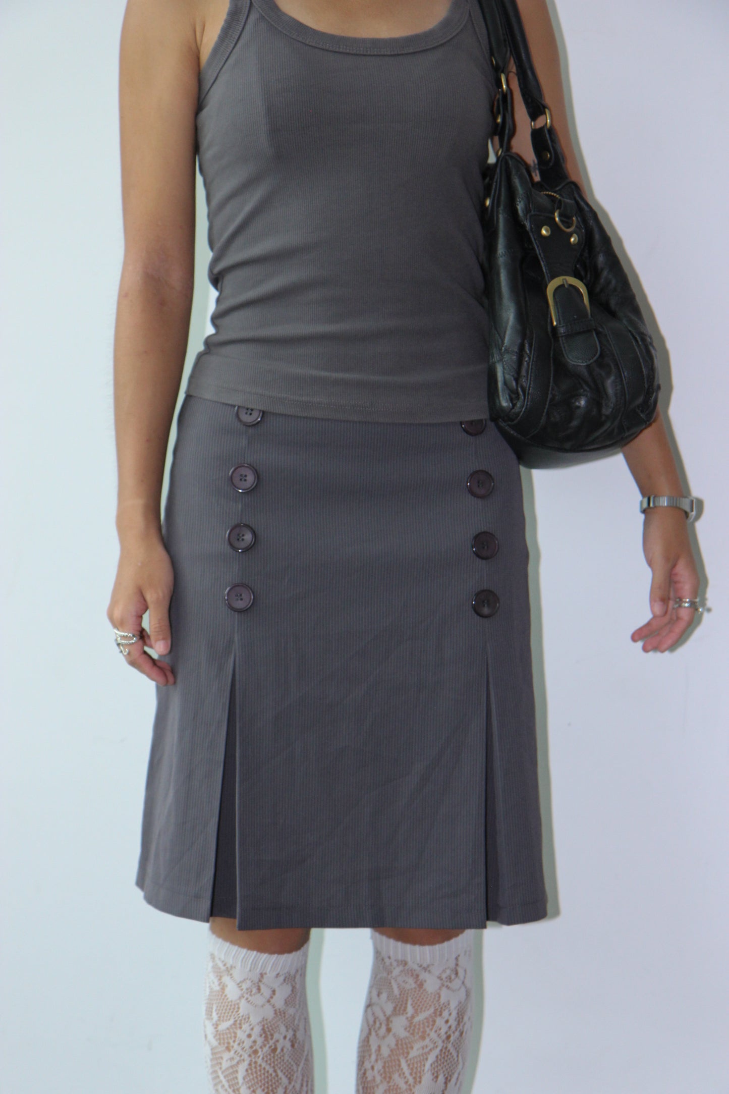 90s Midi Pleated Office Skirt - Wolf Grey