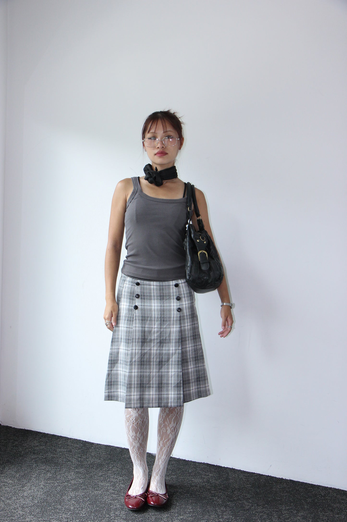 Vintage 90s Striped Pencil Office Skirt - Wolf Grey