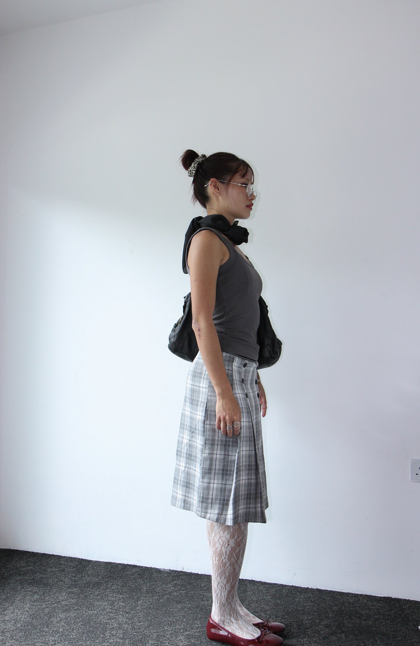 Vintage 90s Striped Pencil Office Skirt - Wolf Grey