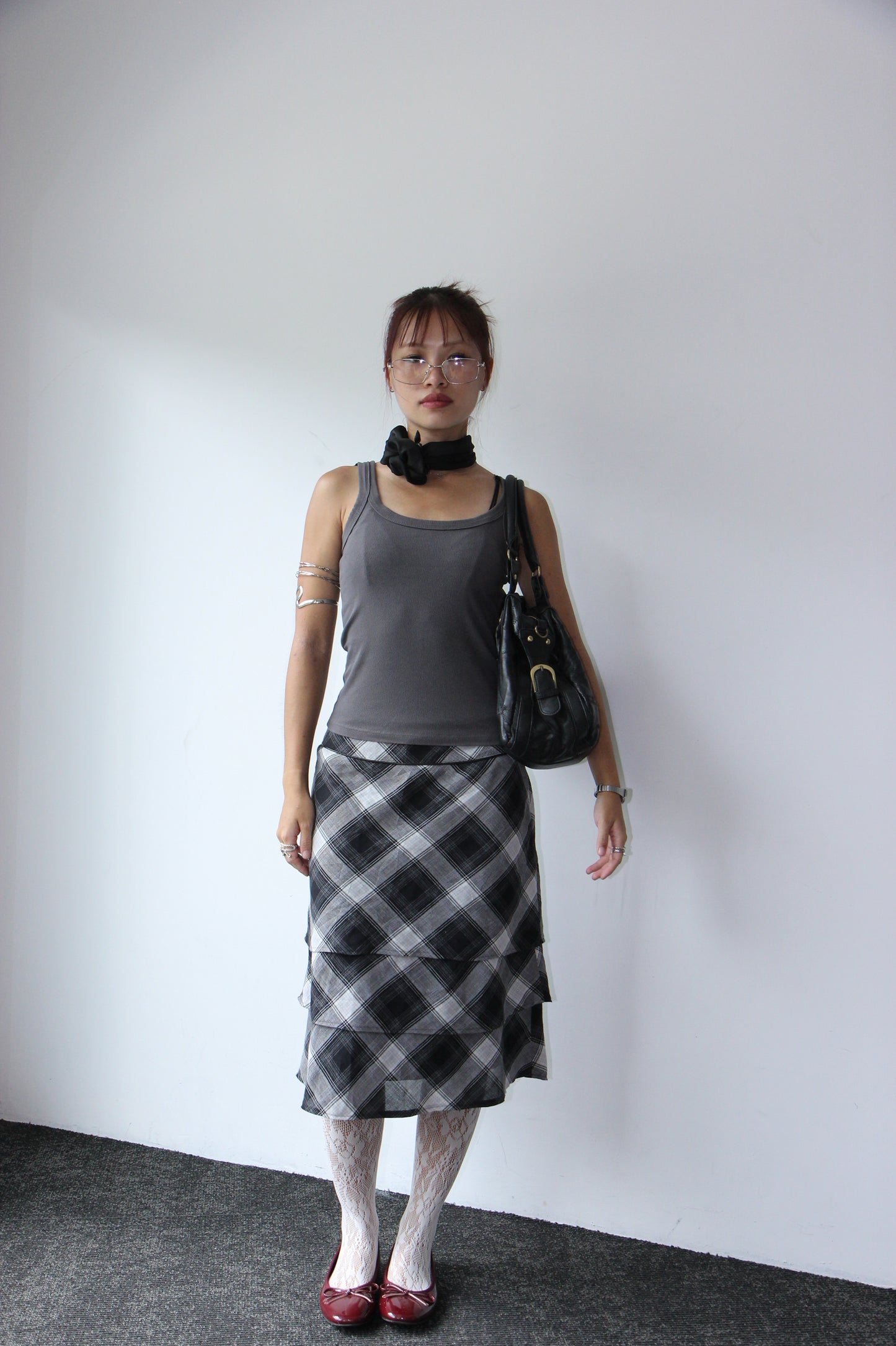 Vintage 90s Checkered Pencil Office Skirt - Wolf Grey