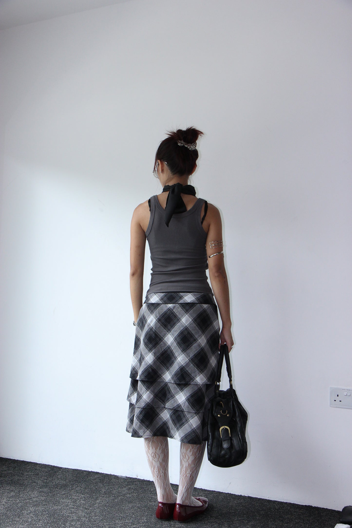 Vintage 90s Checkered Pencil Office Skirt - Wolf Grey