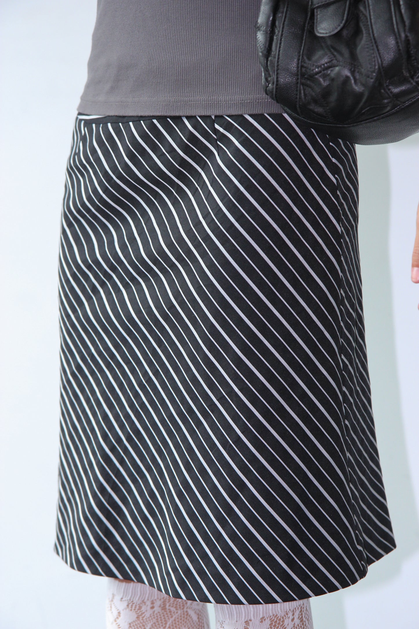 Vintage 90s Striped Pencil Office Skirt - Wolf Grey