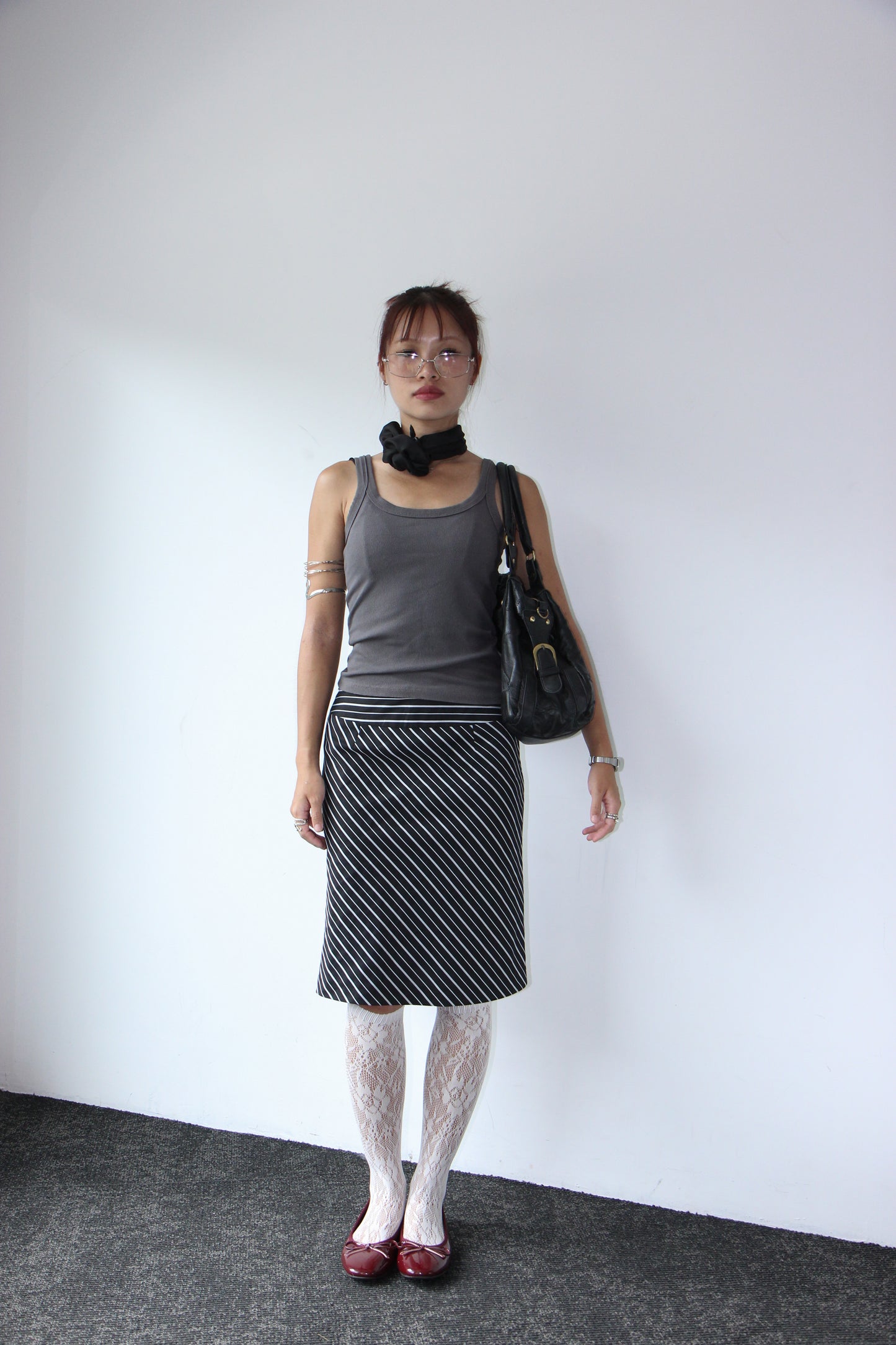 Vintage 90s Striped Pencil Office Skirt - Wolf Grey