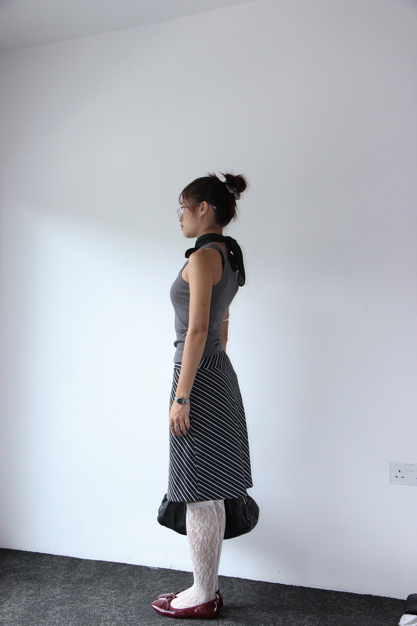 Vintage 90s Striped Pencil Office Skirt - Wolf Grey