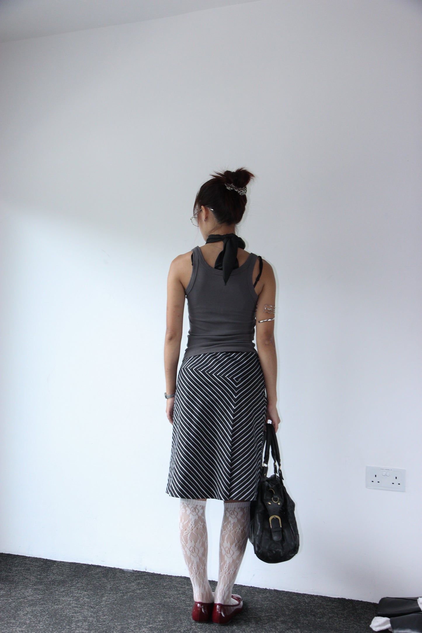 Vintage 90s Striped Pencil Office Skirt - Wolf Grey