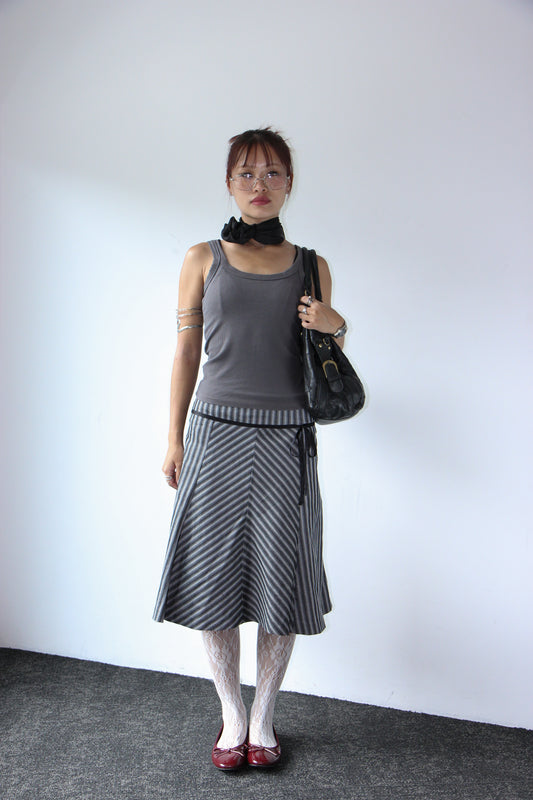 Vintage 90s Striped Pencil Office Skirt - Wolf Grey