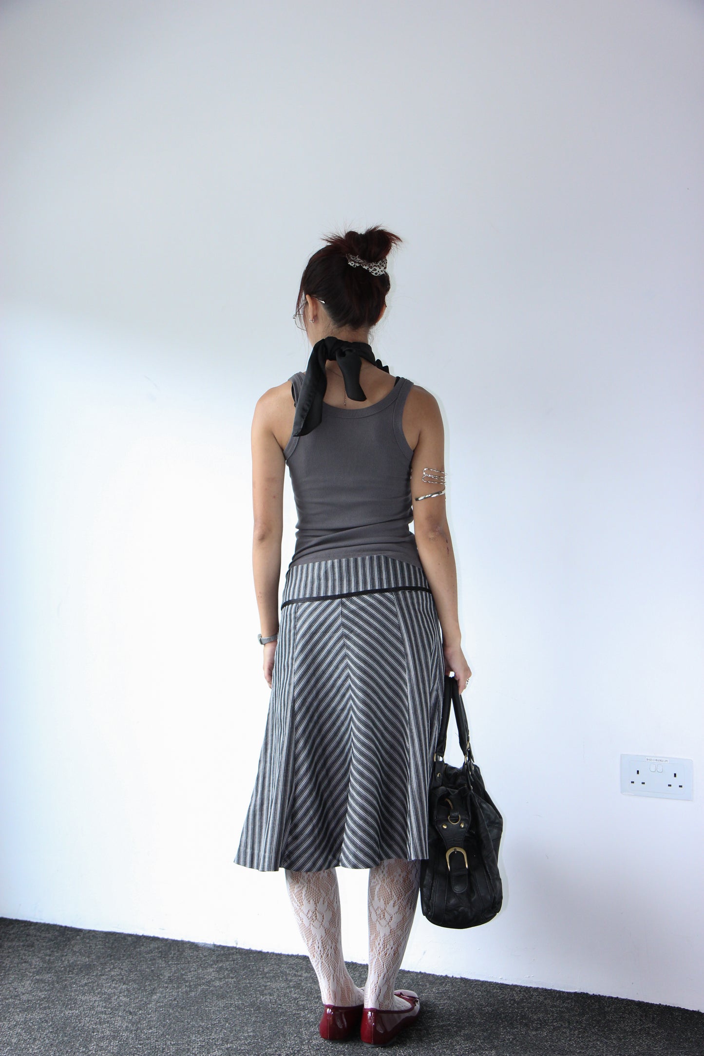 Vintage 90s Striped Pencil Office Skirt - Wolf Grey