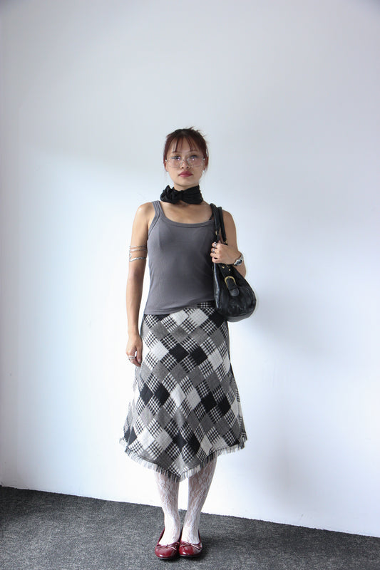 90s Scottish Midi Pleated Scarf Skirt - Wolf Wool Grey