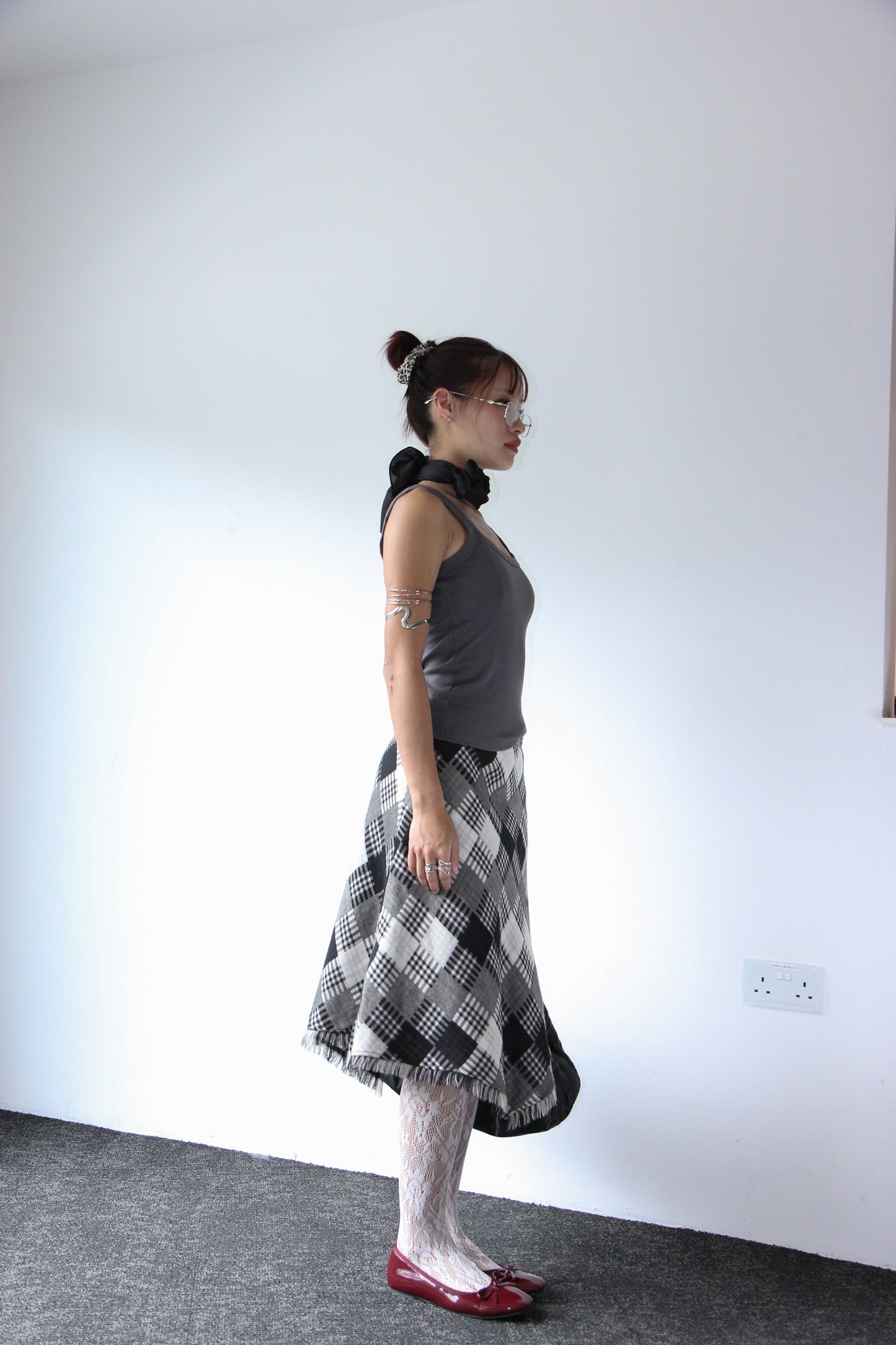 90s Scottish Midi Pleated Scarf Skirt - Wolf Wool Grey