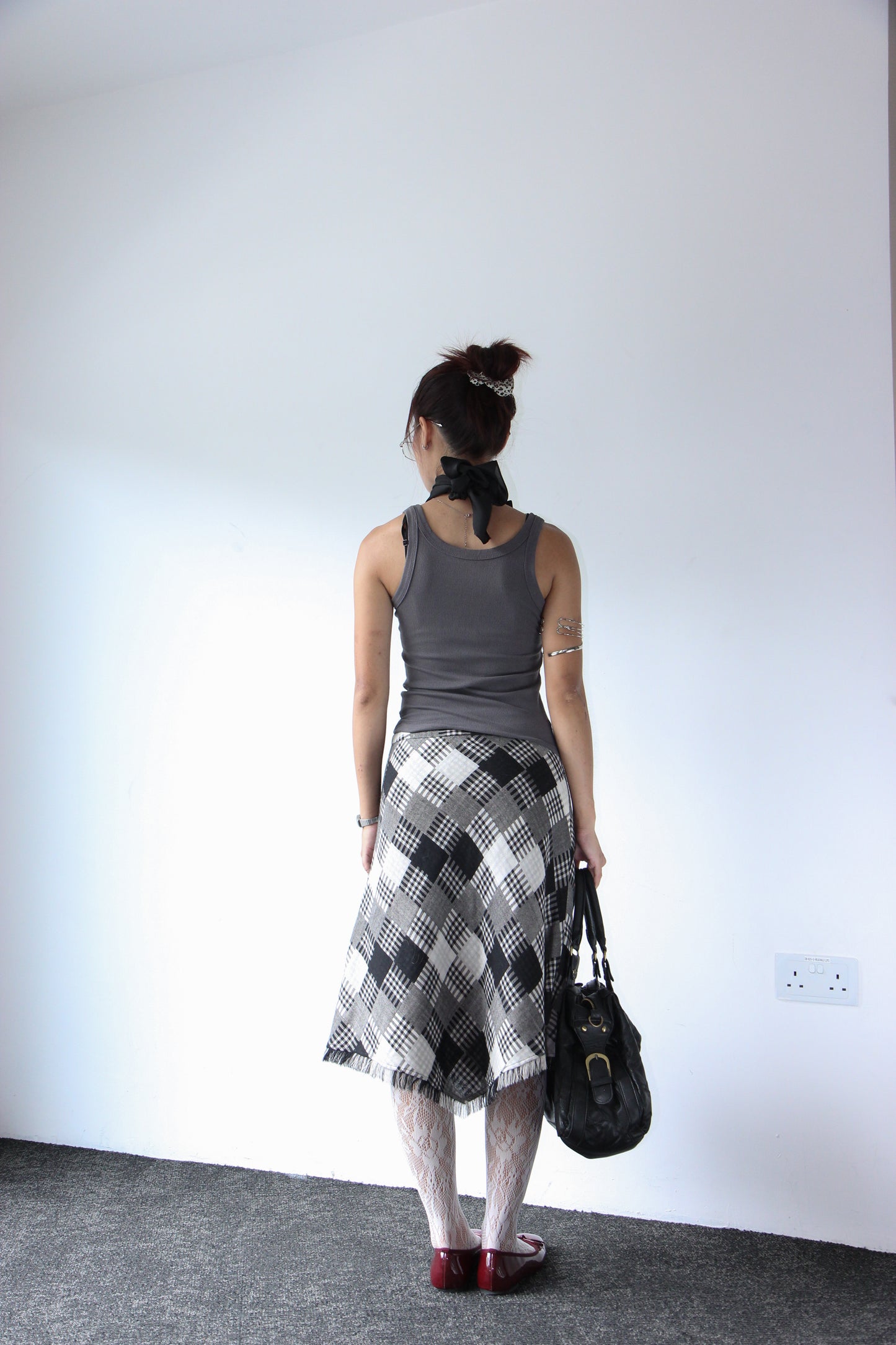 90s Scottish Midi Pleated Scarf Skirt - Wolf Wool Grey