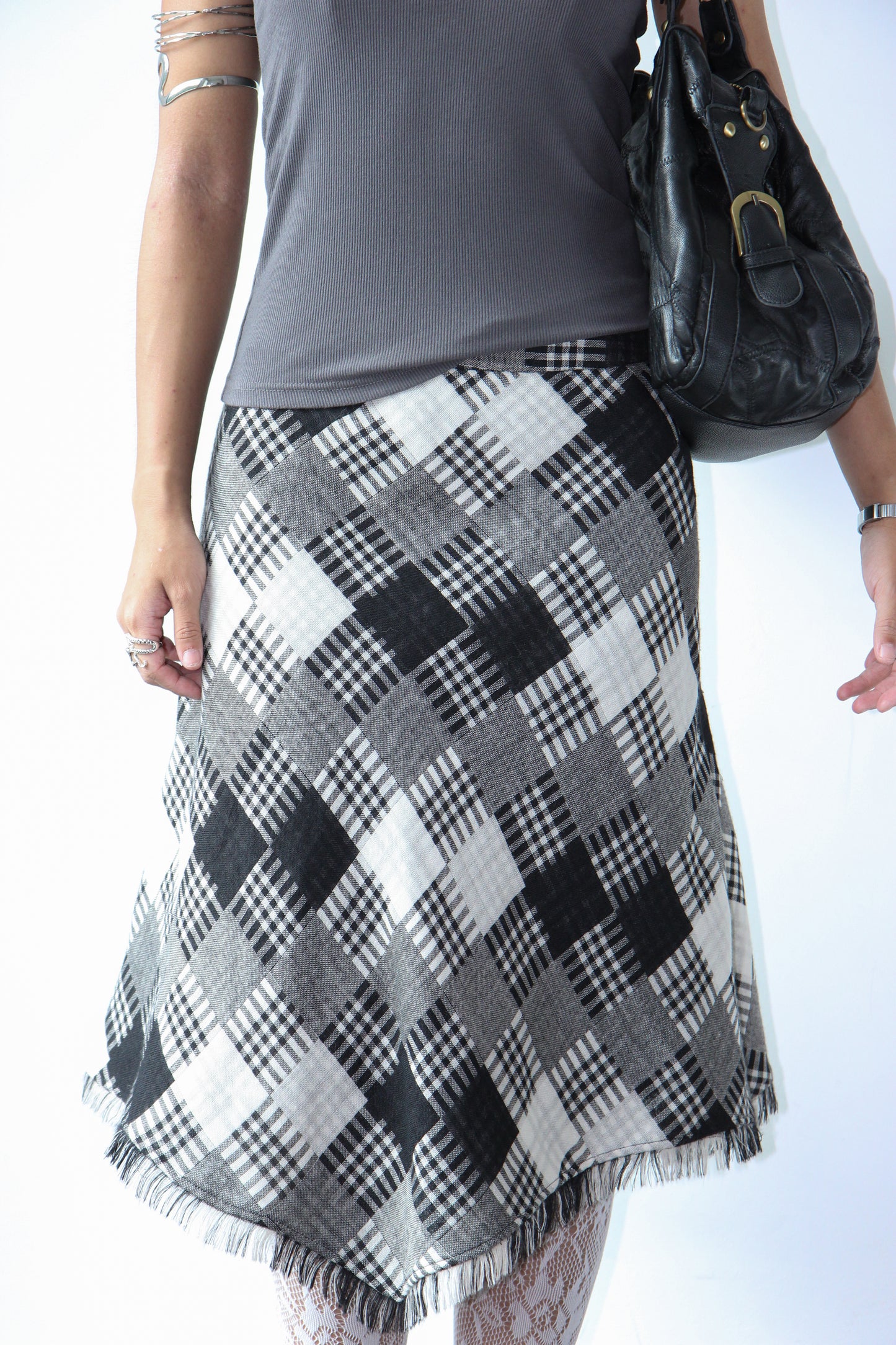 90s Scottish Midi Pleated Scarf Skirt - Wolf Wool Grey