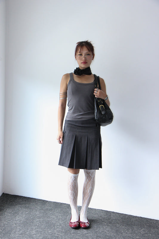 90s Midi Pleated Office Skirt - Charcoal