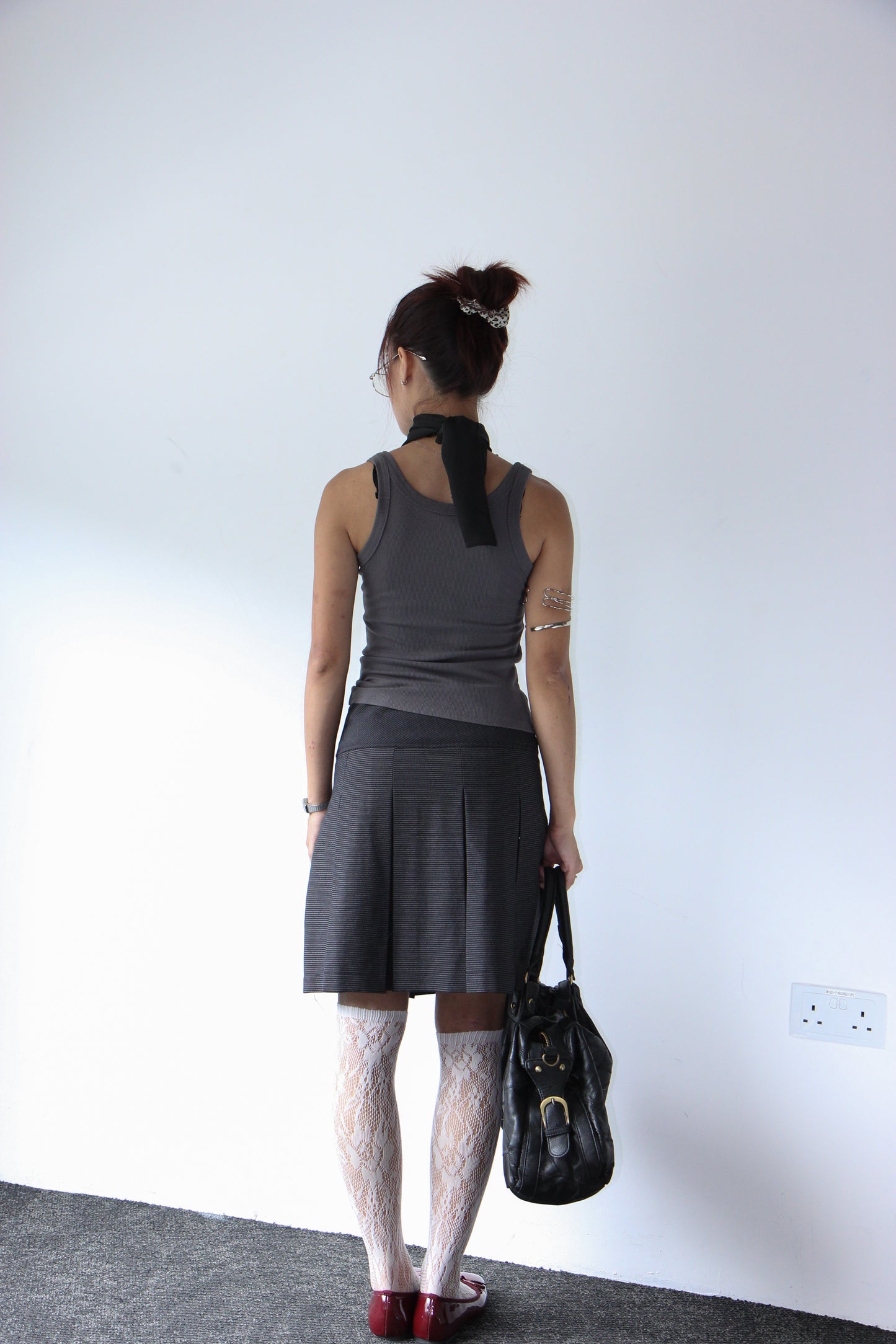 90s Midi Pleated Office Skirt - Charcoal