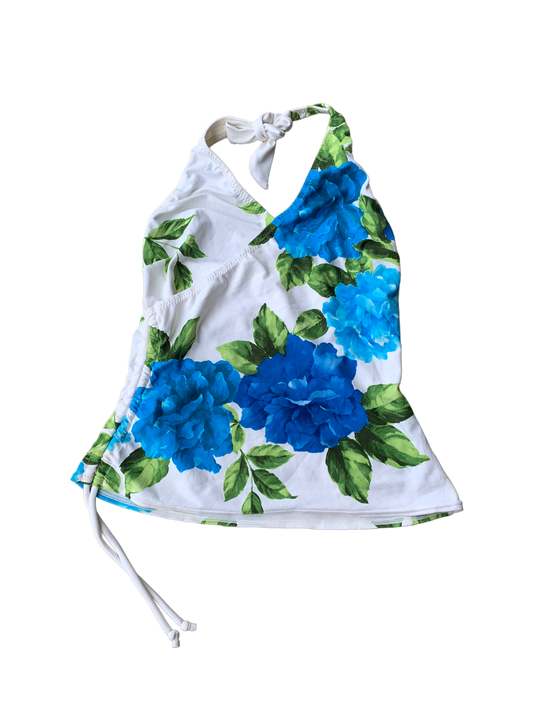 Y2k Summer Floral Top - Blue & White